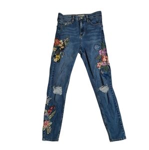 Floral Embroidered Topshop Blue Ripped Skinny Jeans